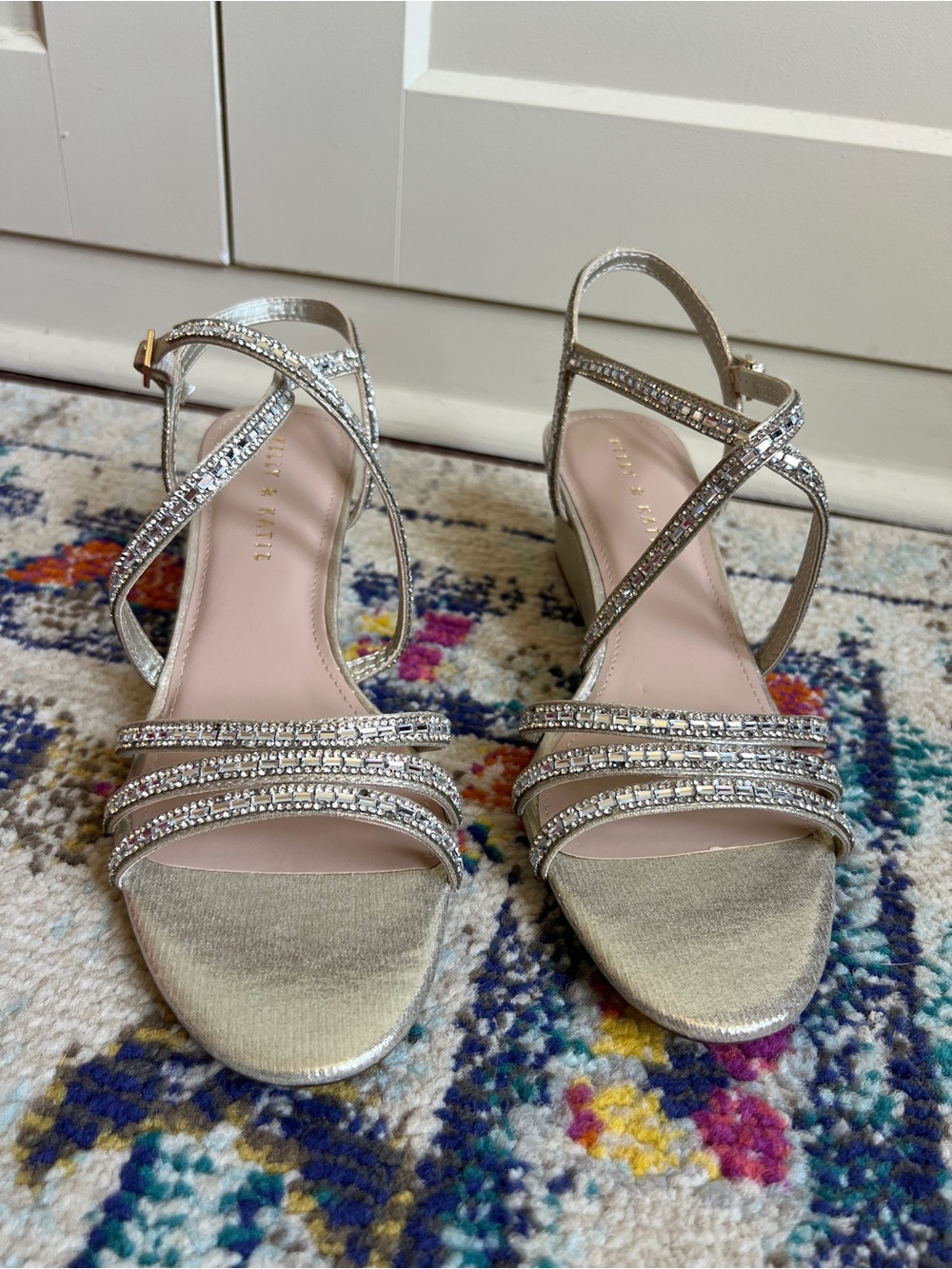Kelly & Katie Tahada Shimmer Sand Rhinestone Wedge Sandals Size 10M wedding